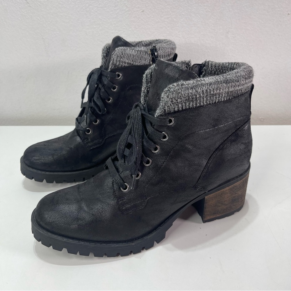 B52 Bull Boxer Wmn 11 Black Moto Combat Chunky Heel Ankle Lace Zip Boots Fall